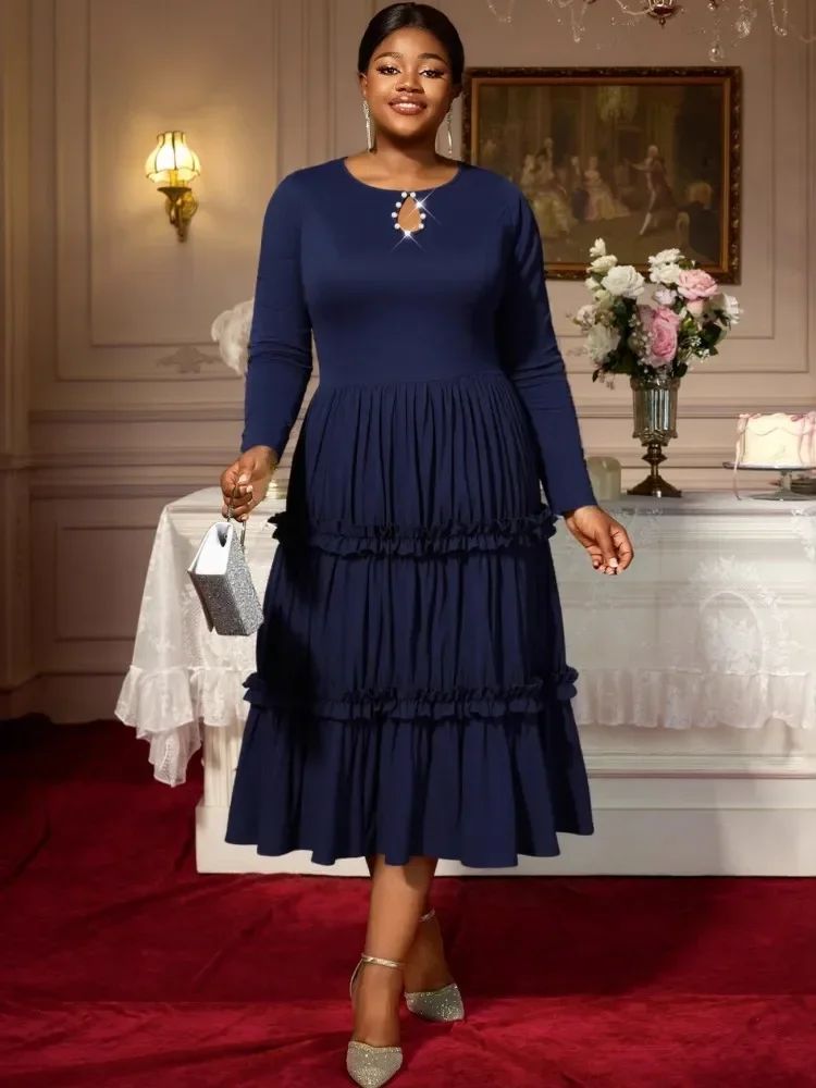 

Autumn Winter Africa Clothing Long Sleeve Dress African Dresses for Women Sexy O-Neck Elegant Midi Slim Office Lady Party Dress