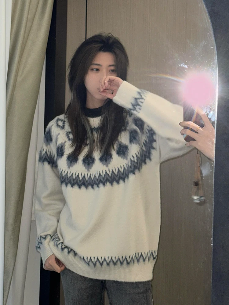 

Nordic Cisas Sle Men's Fair Isle Knitwear Spring Lazy Loose Woolen Sweater Embroidered Knitted irt Casual Wear