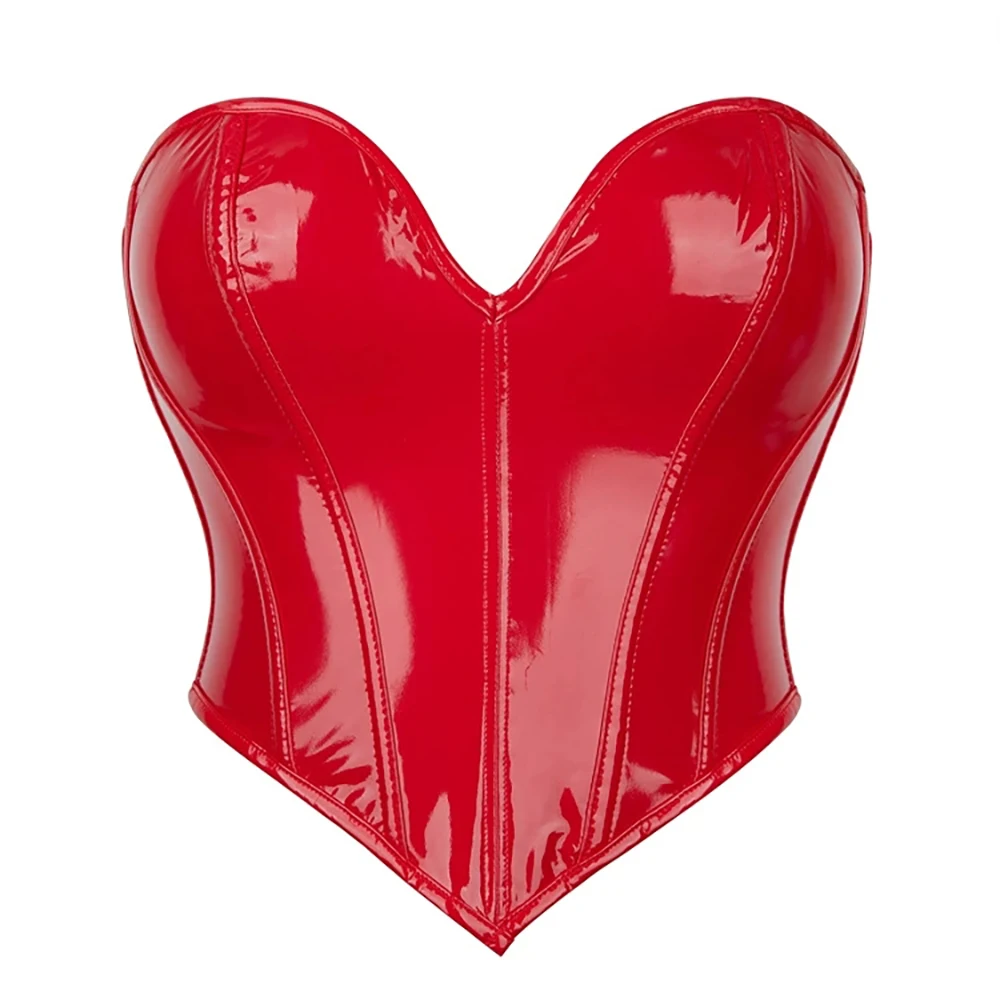 

Red PVC Bustier Shiny PU Leather Corset Crop Top Body Shaper Women Sexy Corselet Vest Plus Size