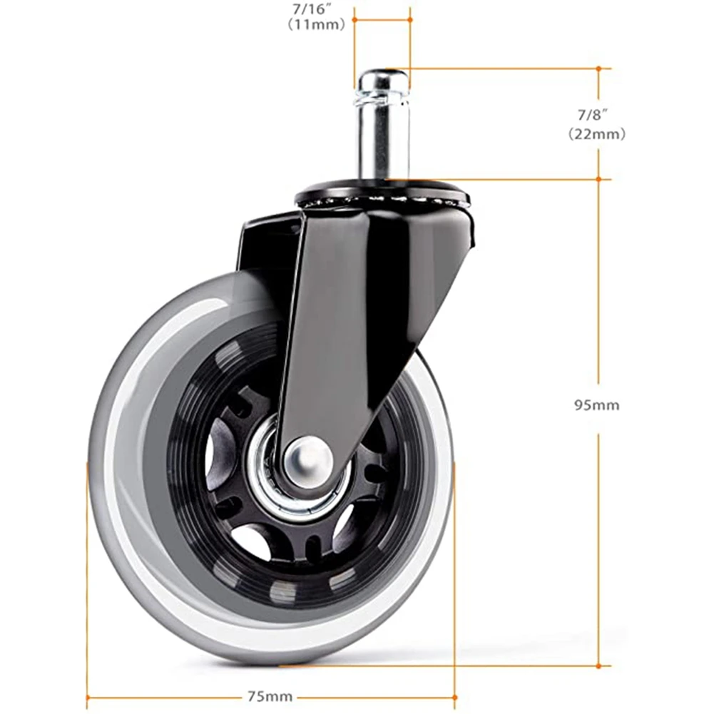 

EF-Office Chair Casters 5-Piece Set Replacement Rubber Chair Casters, For Hardwood Floors And Carpets,Quietly-Universal Fit