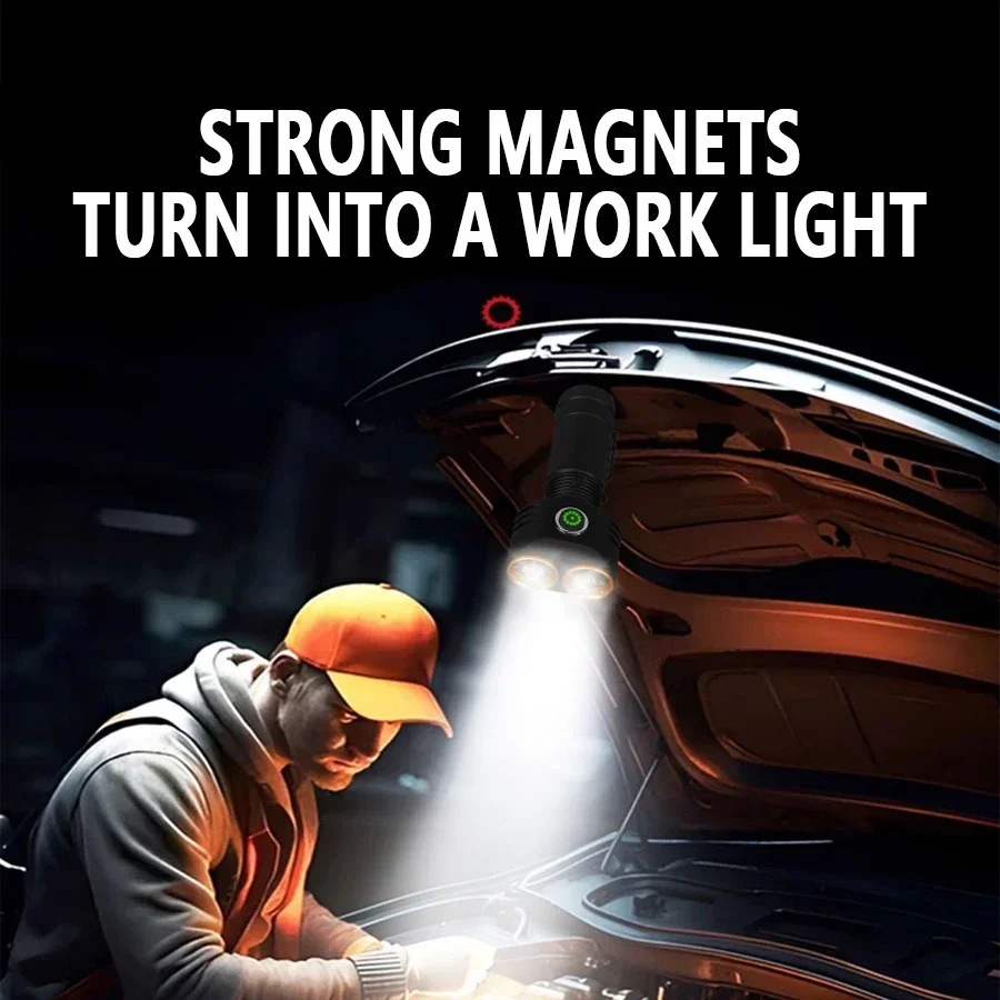 Lampes de poche super lumineuses à 6 LED, rechargeables en alliage d'aluminium, avec 4 Modes, lampe de travail magnétique, lampes d'extérieur