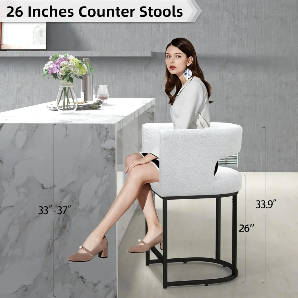 طقم مقاعد بارتفاع عداد مكون من 3 قطع، 26 مقاعد بارتفاع شيربا منجدة مع مسند للقدمين، إطار معدني أسود منحني #4