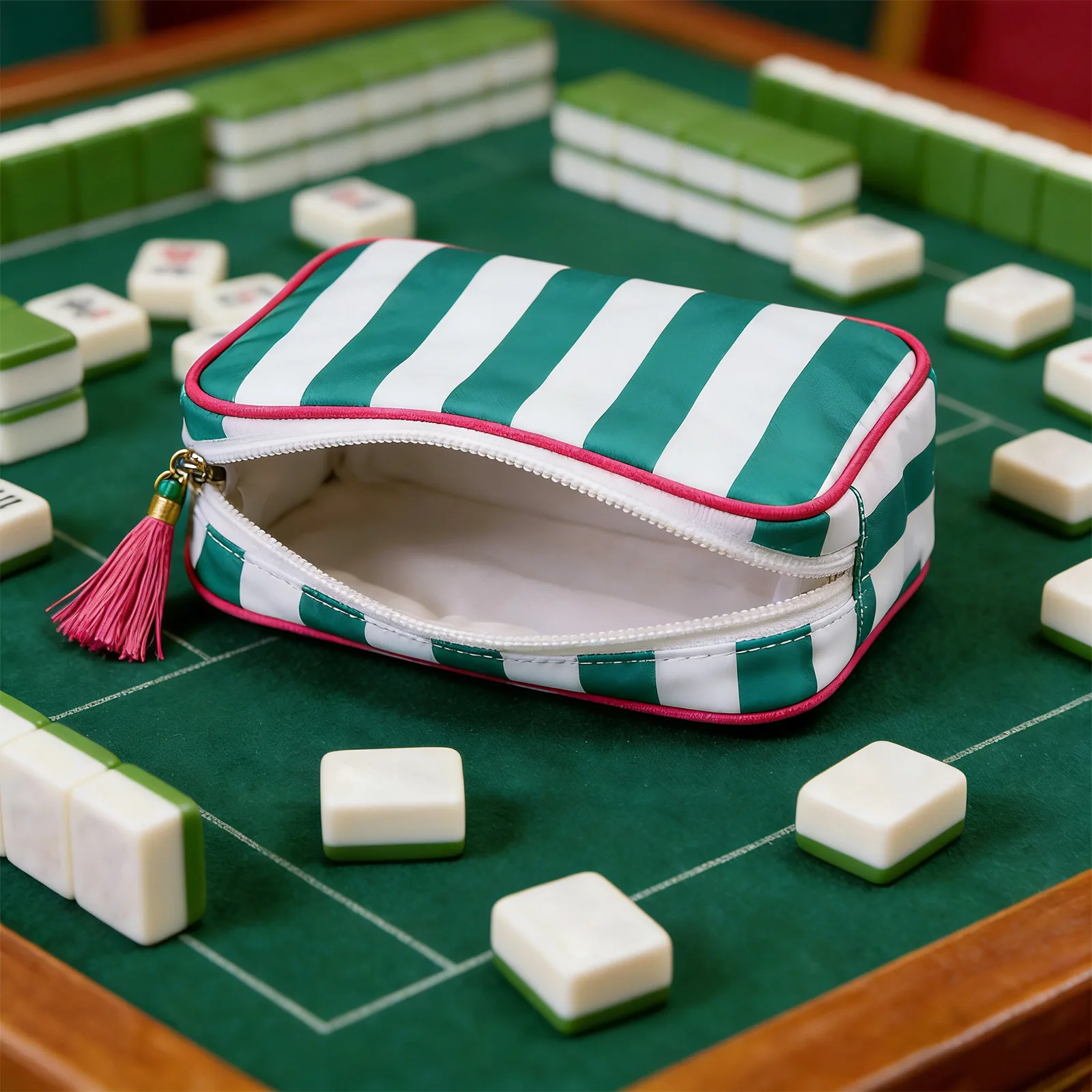 Striped Clutch Small Handbags Large Capacity Mahjong Storage Bag Multipropose Outdoor Cosmetic and Toiletries Storage Bag
