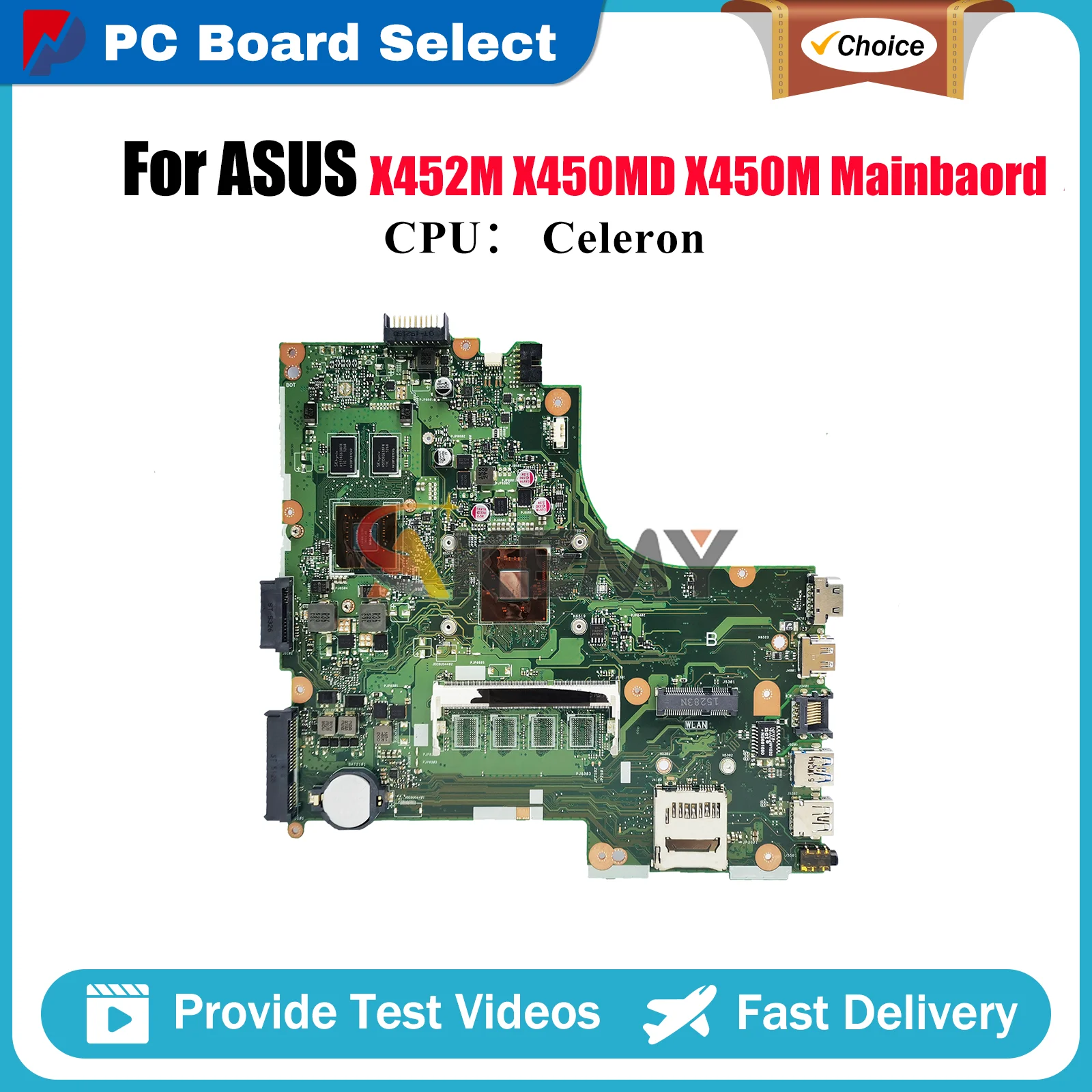 

X450MD Laptop Motherboard For ASUS VivoBook X450MJ X450M X452M X450MD Notebook Mainboard With Celeron CPU tests OK fast shipping