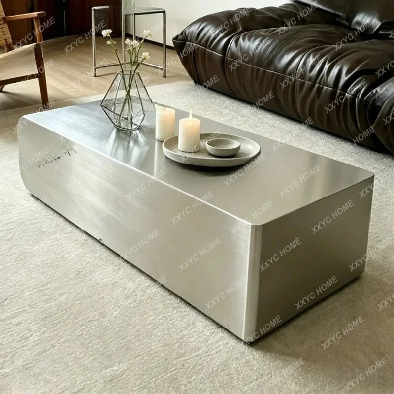 

Stainless steel brushed silver coffee table minimalist Bauhaus living room special-shaped high-end coffee table