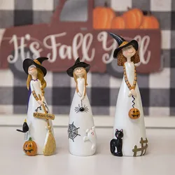 Halloween Witch Figurines And Statues Home Decor Resin Witches Cute Elf Sculpture Miniatures Desktop Ornament Gift For Girls