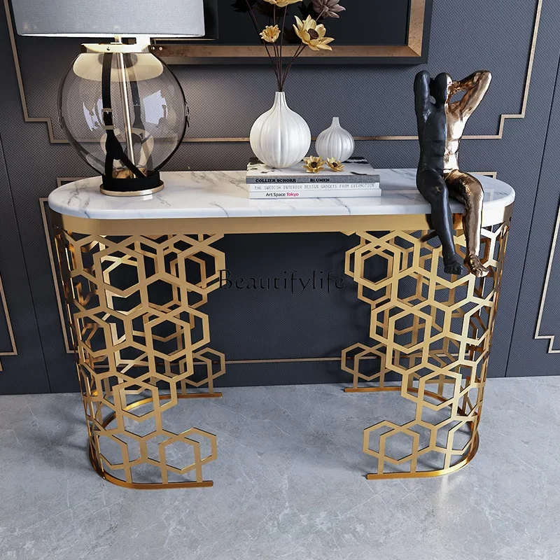 

yj5 Light Luxury Entrance Table Nordic Style Corridor Metal Marble Entrance Wall-Mounted Narrow Side Table