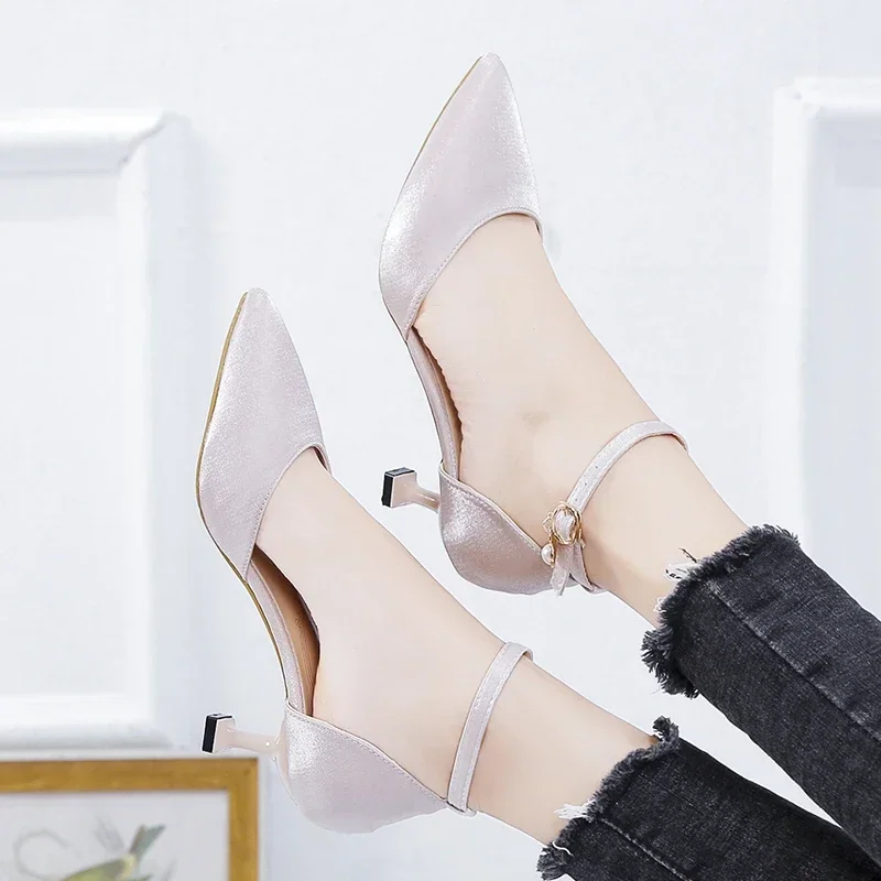 موضة بلون صندل كعب عالٍ المرأة فتاة جديدة مثير كلمة واحدة مشبك أحذية مريحة غير رسمية النساء مصمم الصنادل #6