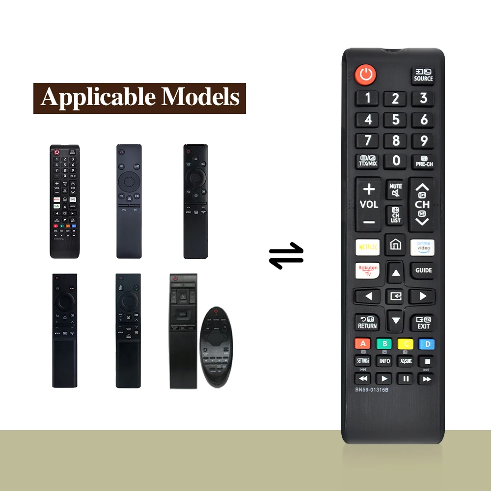 جهاز التحكم عن بعد بالأشعة تحت الحمراء BN59-01315B بديل لتلفزيون سامسونج UE55RU7100 مع NETFLIX Prime Video