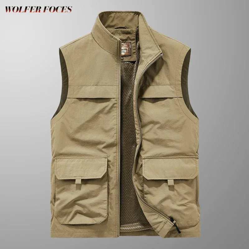 

Motorcyclist Hunting Sleeveless Vest Large Fishing Size Men's Jacket Work Clothing Padding Camping Big Clothes Windbreaker Vests