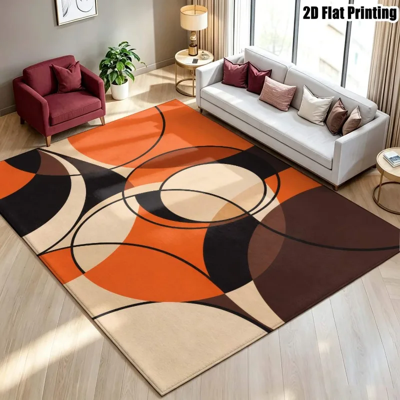 Modern Patchwork Square Printed Carpet Neutral Brown Beige Large Area Floor Rug for Home Decoration Thanksgiving Christmas