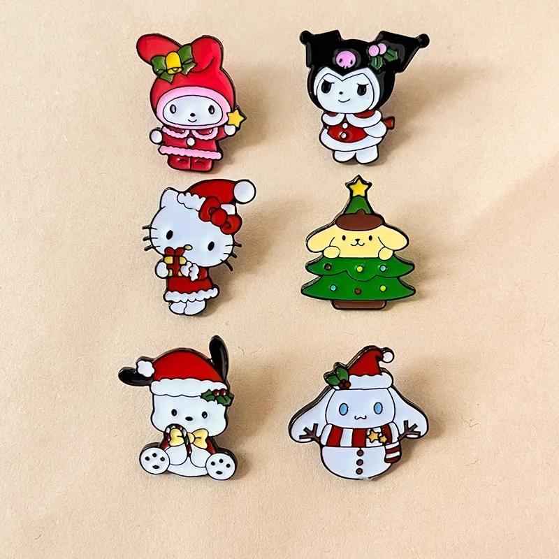 Christmas Hello Kitty  Enamel Pin Brooch Cute Sanrio Cinnamonroll Backpack Lapel Pins Metal Badge for Women Jewelry Accessories