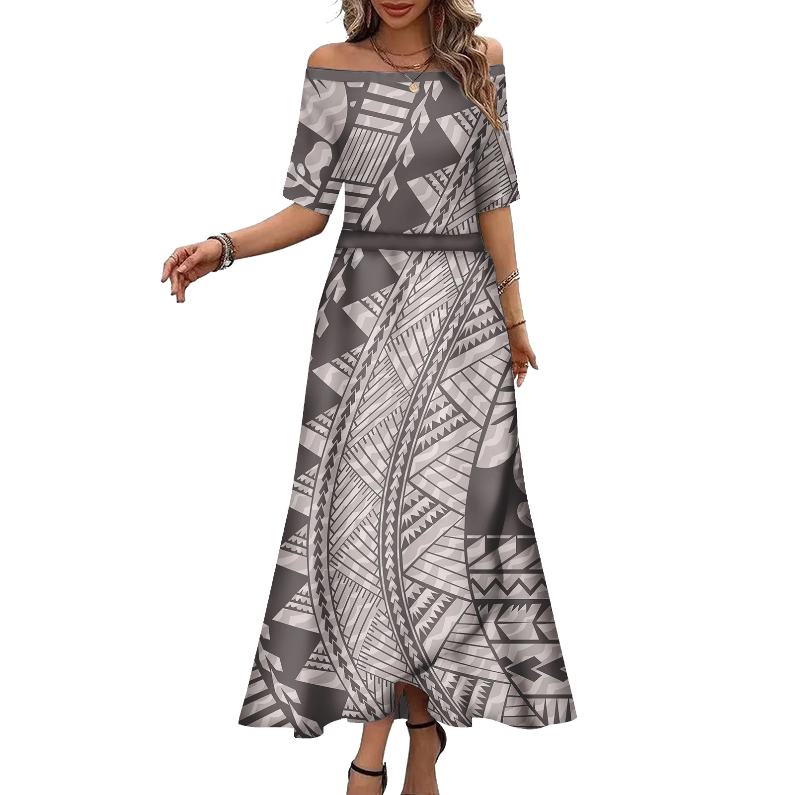 Plus size feminino roupas polinésias elegante em camadas ilha vestido de festa samoan puletasi vestidos