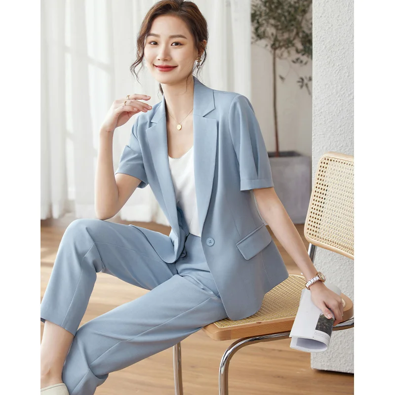 Vimly Elegant Summer Office Outfits Women 2 Pieces Pant Sets 2023 Chic and Elegant Short Sleeve Blazers Jacket Women\'s Suits