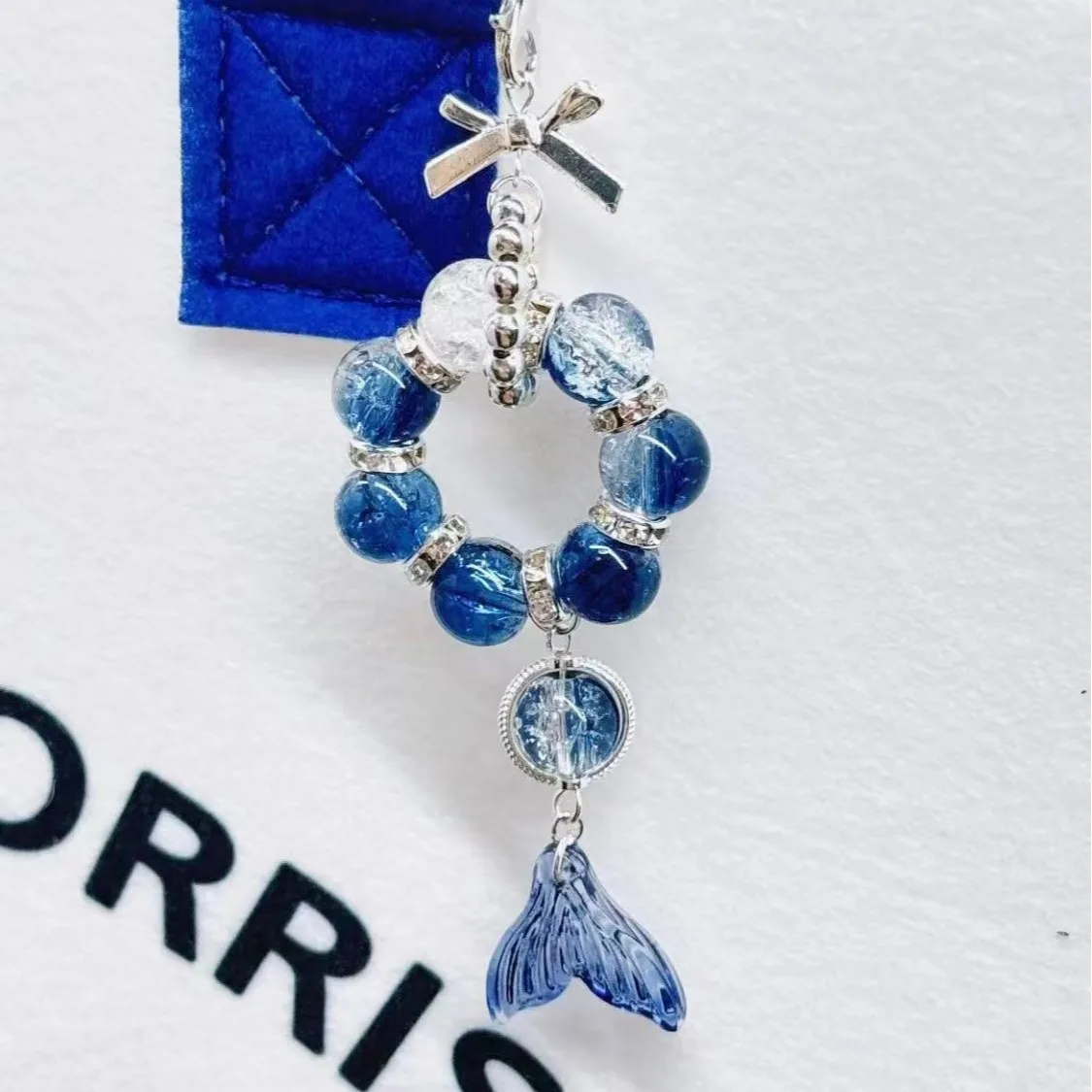 

Кристально чистый синий рыбий хвост, брелок из бисера, ювелирные изделия, ремешок, браслет, шнур, подвеска для телефона, сумка, браслет