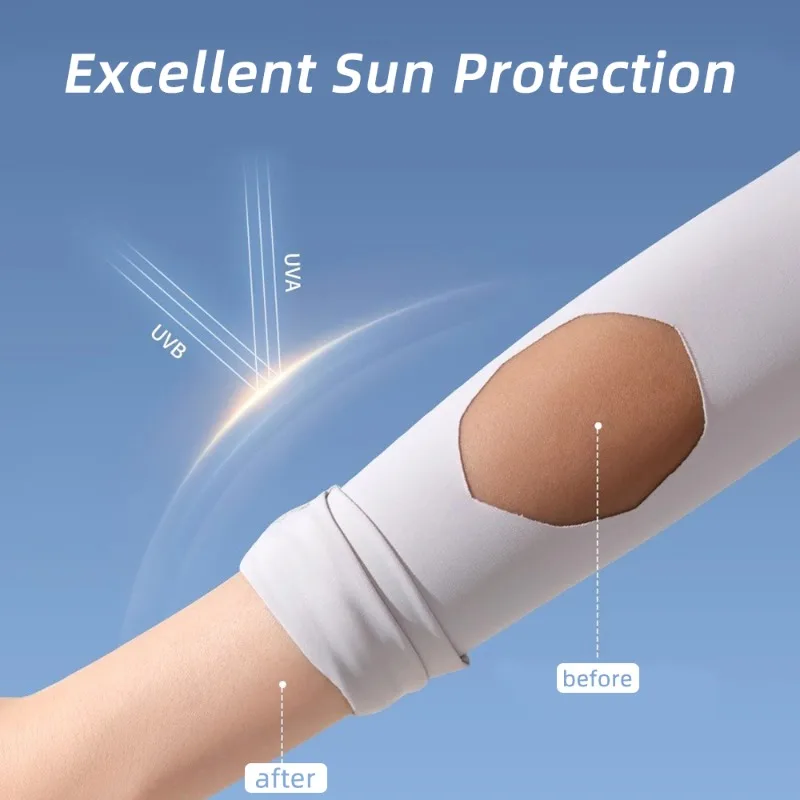 Soft Nylon Ice Silk Thumb Hole Arm Sleeves Cooling Anti-UV Breathable Full Hand Protection Covers