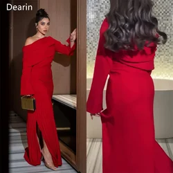 Customized Formal Gown Women Evening Dearin Off-the-shoulder A-line Floor Length Skirts Fold Shirred Draped Layered Bespoke Occa