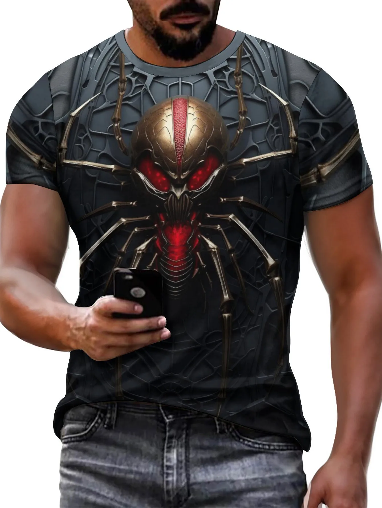 2024 Summer 3d Print Spider Pattern Men\'s Clothing Street Fashion Trends T-Shirts For Men Oversized T-Shirt Short Sleeve Tee Top