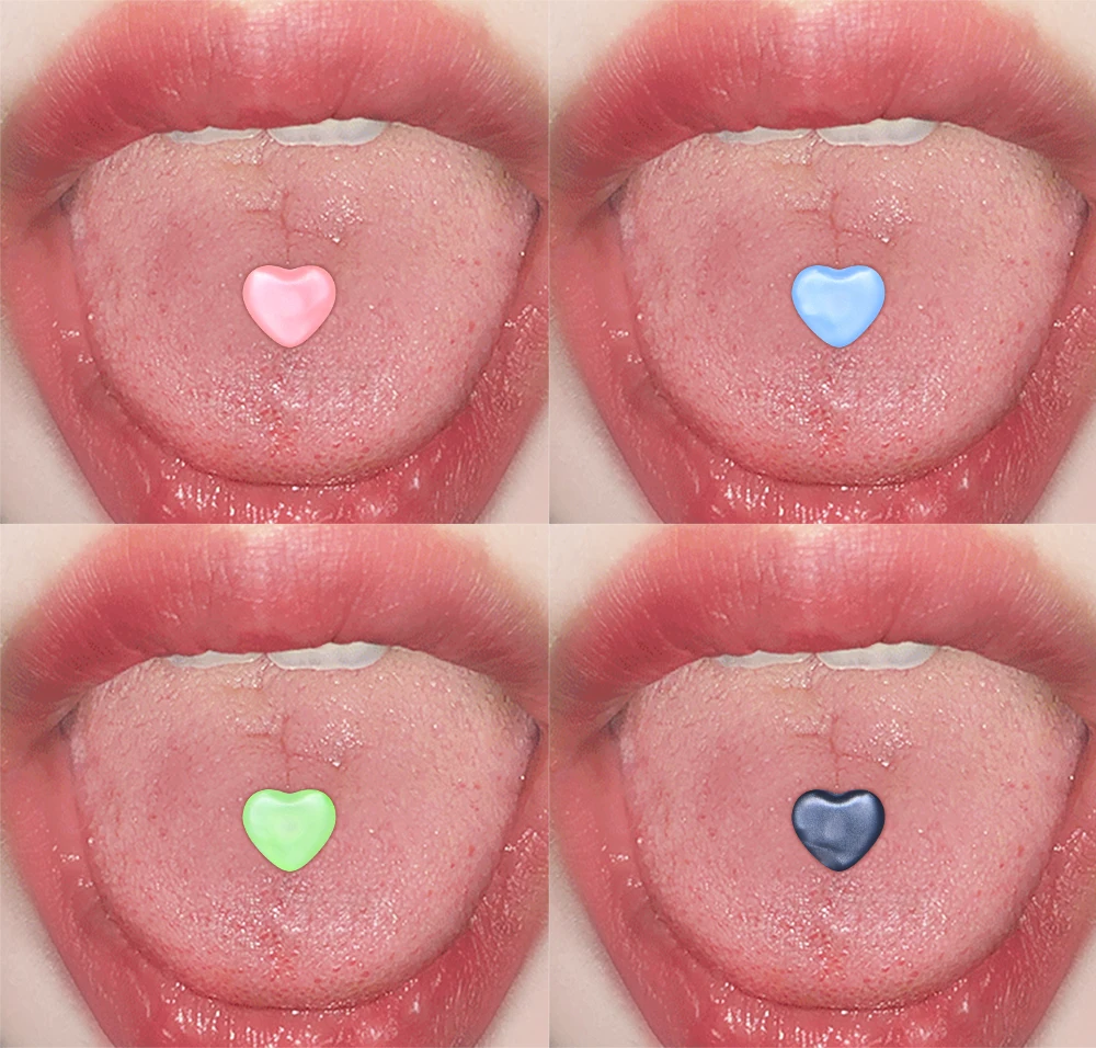 15PCS 16mm Stainless Steel Glow In The Dark Acrylic Tongue Rings, Straight Barbells Heart Moon Shape Tongue Piercing Jewelry