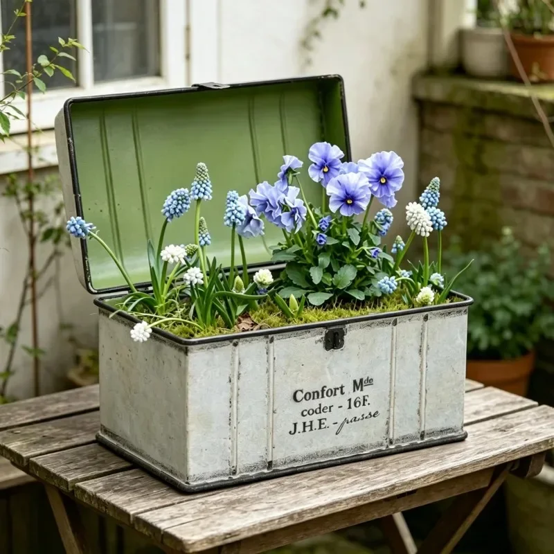 Cross-border Japanese retro old wrought iron flower box flower box rectangular storage grass flower group pot storage container