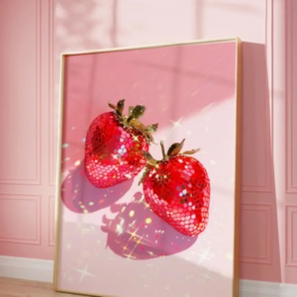 Pink Disco Strawberry Art Printing/Wall Art Poster/Wall Decoration Frameless Canvas Painting/Fashion/Digital Printable