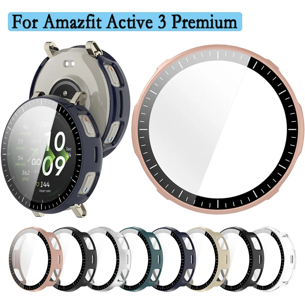 

Case For Amazfit Active 3 Premium Full Coverage Bumper PC Hard Case Cover With Tempered Glass Screen Protector 2 In 1 Shell