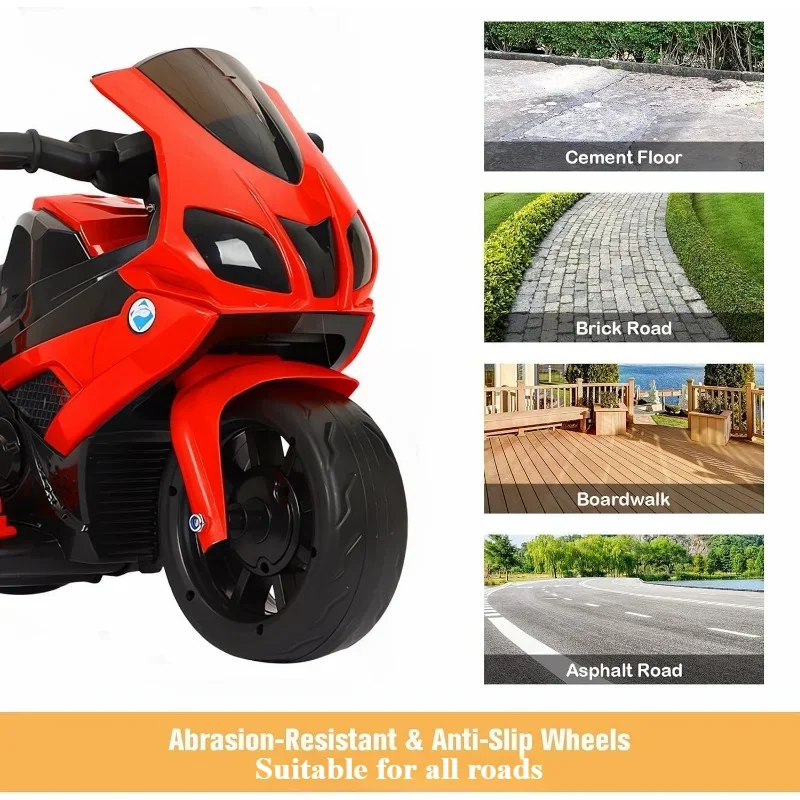 Kids Electric Motorcycle 3 Wheels Rechargable Motorcycle with LED Light & Music Anti-rollover Super Load-bearing Gifts for Boys