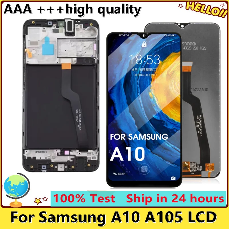 Tested For Samsung A10 A105F A105G A105M A105FN LCD Display Touch Digitizer Assembly with Repair Part Tools (A10 with Frame)