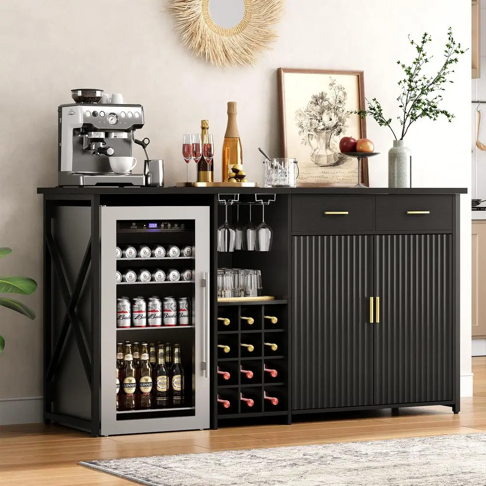 

Mini Fridge Cabinet with Storage,69.01 Coffee Bar Cabinet with Fridge Space,Wine Fridge Cabinet with Outlet,Wine Rack amp Drawe