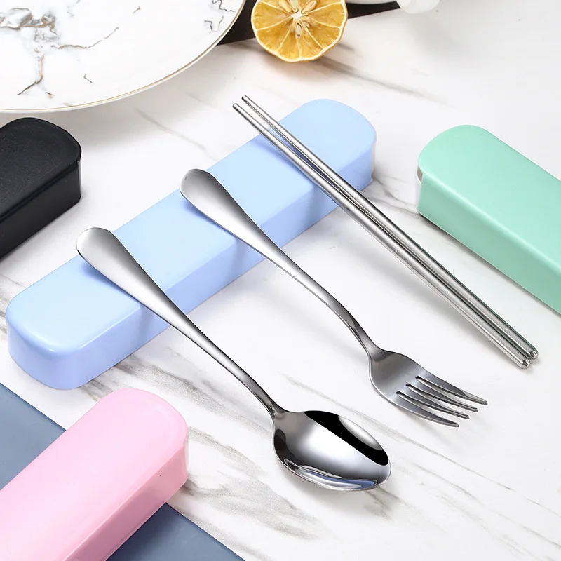 Portable Tableware Stainless Steel Three-piece Set Two-piece Outdoor Travel Chopsticks Spoon Fork Gift Set A Variety of Colors