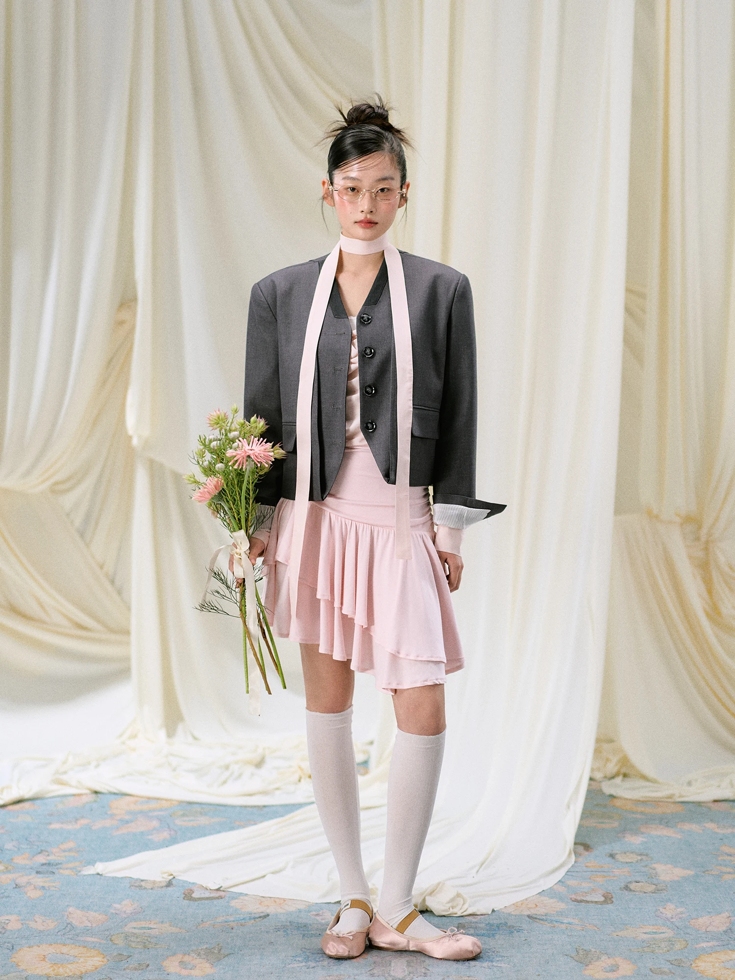 

Ele Wool Blend V-Ne Suit Jaet ort Верхняя одежда для женщин от La Lune Du Ciel Commute Sle Straight Cut Spring Faion