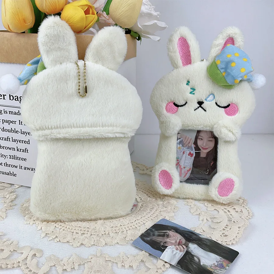 10pcs Cute penguin cartoon nightcap plush card box keychain card holder kawaii photo card display sleeve bag pendant gift
