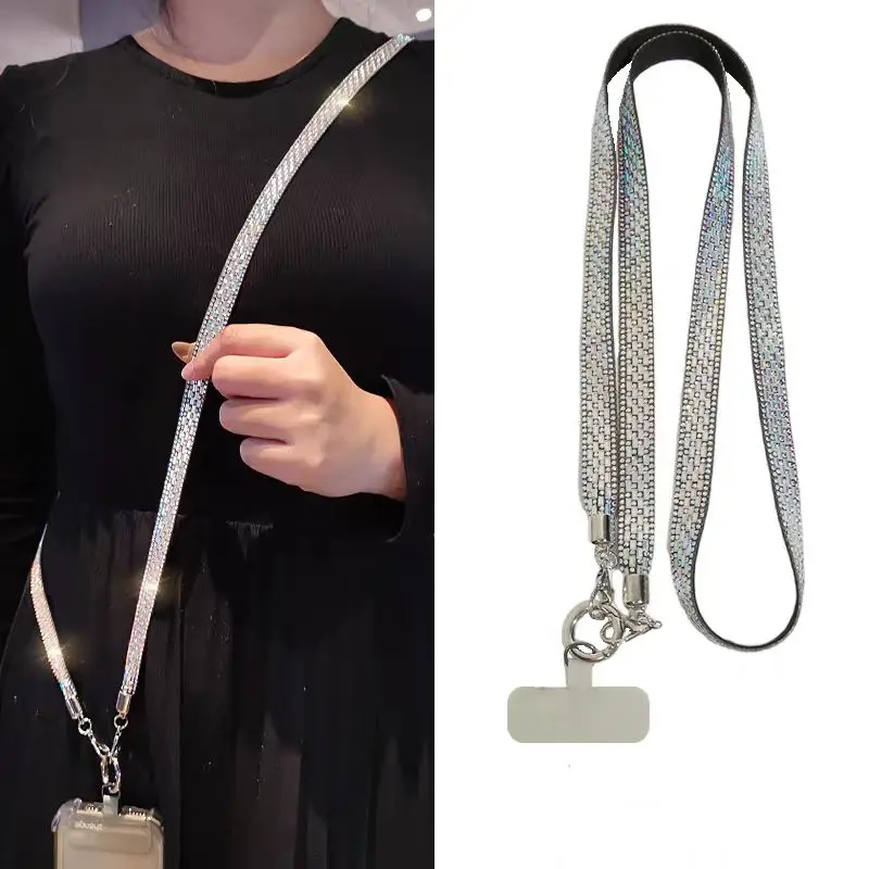 

phone lanyard crossbody rhinestone broadband hanging chain Diagonal Strap Mobile Phone Long Lanyard Hanging Neck Strap