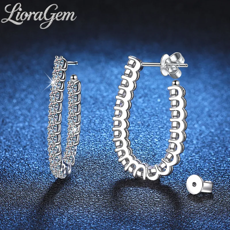LioraGem Unique Eye-catching Full-pavé U-shaped Moissanite Studs, Luxury Diamond-set Hoop Earrings Platinum PT950 Stamp