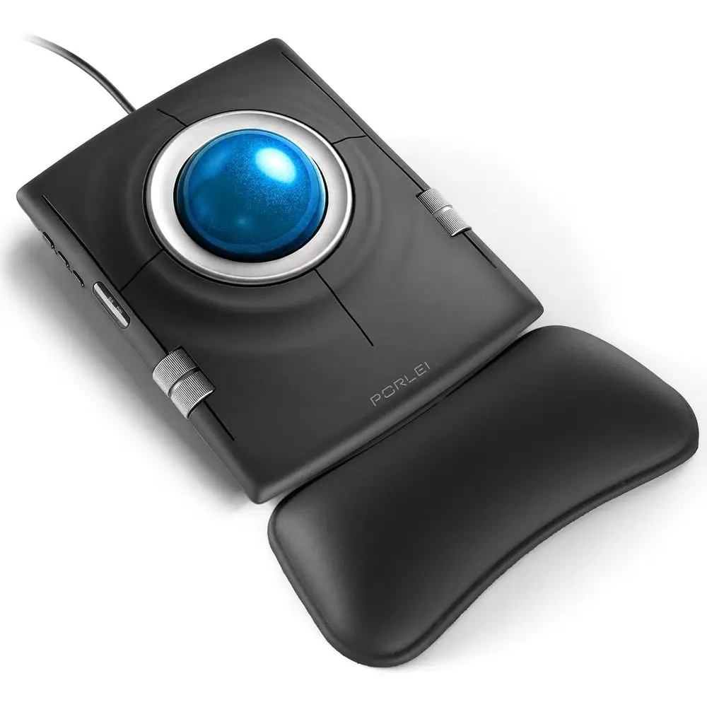 Ergonomic 55mm Trackball Mouse with Adjustable DPI, Ambidextrous, Wrist Rest, Compatible with PC and Laptops - Blue
