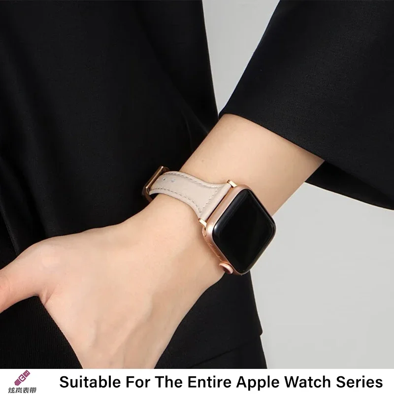 حزام جلدي صغير الخصر لساعة أبل S10 9 8 7 6 SE 5 38/40/41/42/44/45/46/49 مللي متر IWatch Ultra سوار