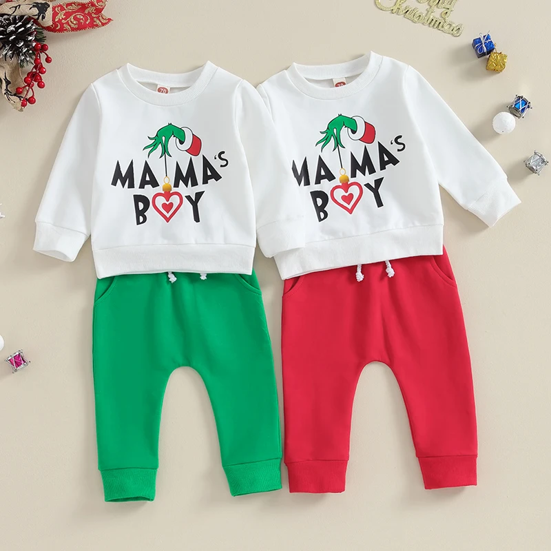 

2023-08-25 Lioraitiin 0-3Y Newborn Baby Boys Outfits Infant Letter Print Long Sleeve Round Neck Sweatshirt and Pants Set Suits