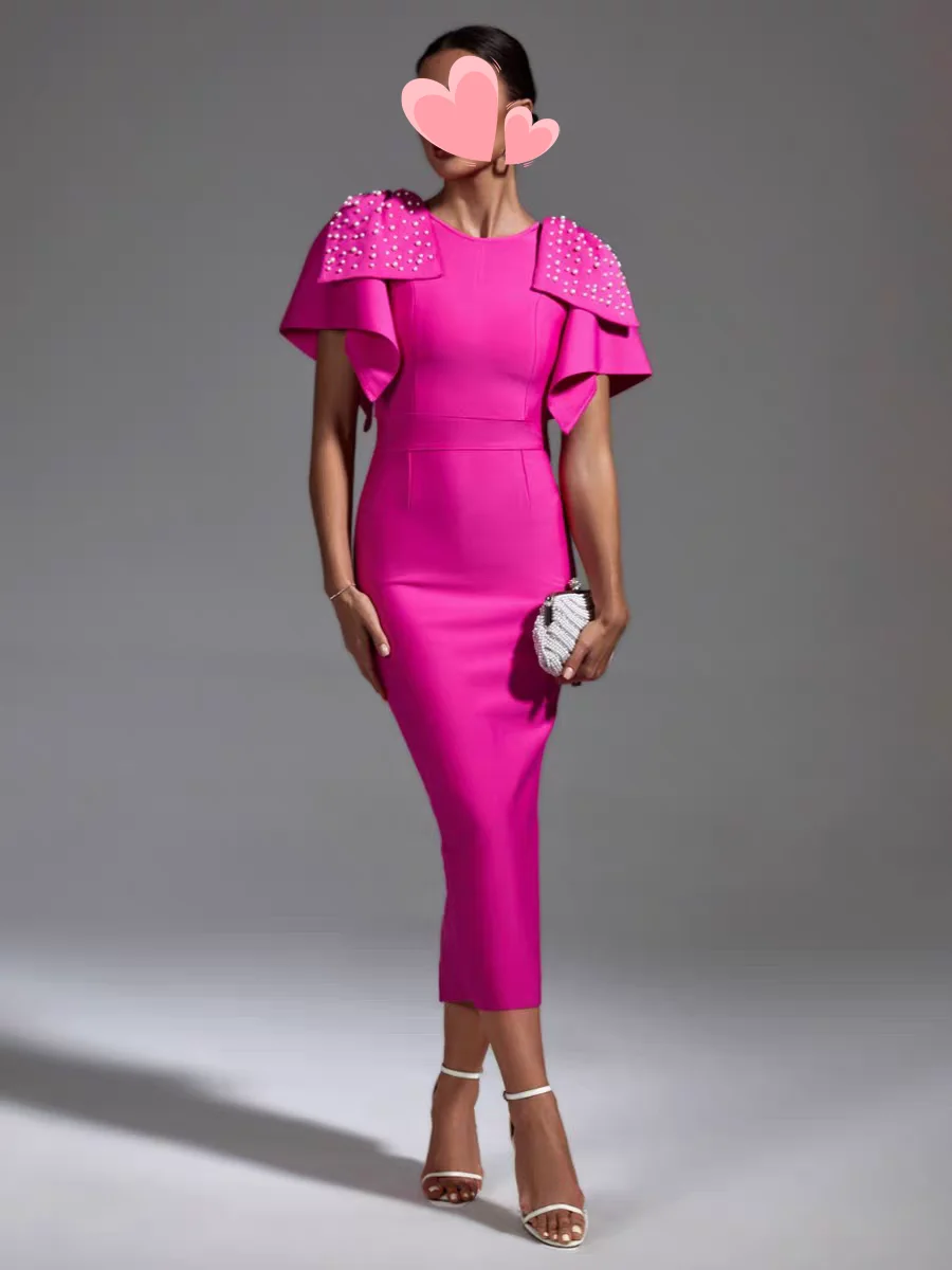 

Oisslec Prom Dress Elegant Vintage Sweet Pink Pearls Bow Stylish New Customized Formal Occasion Prom Dress Evening Party Gowns