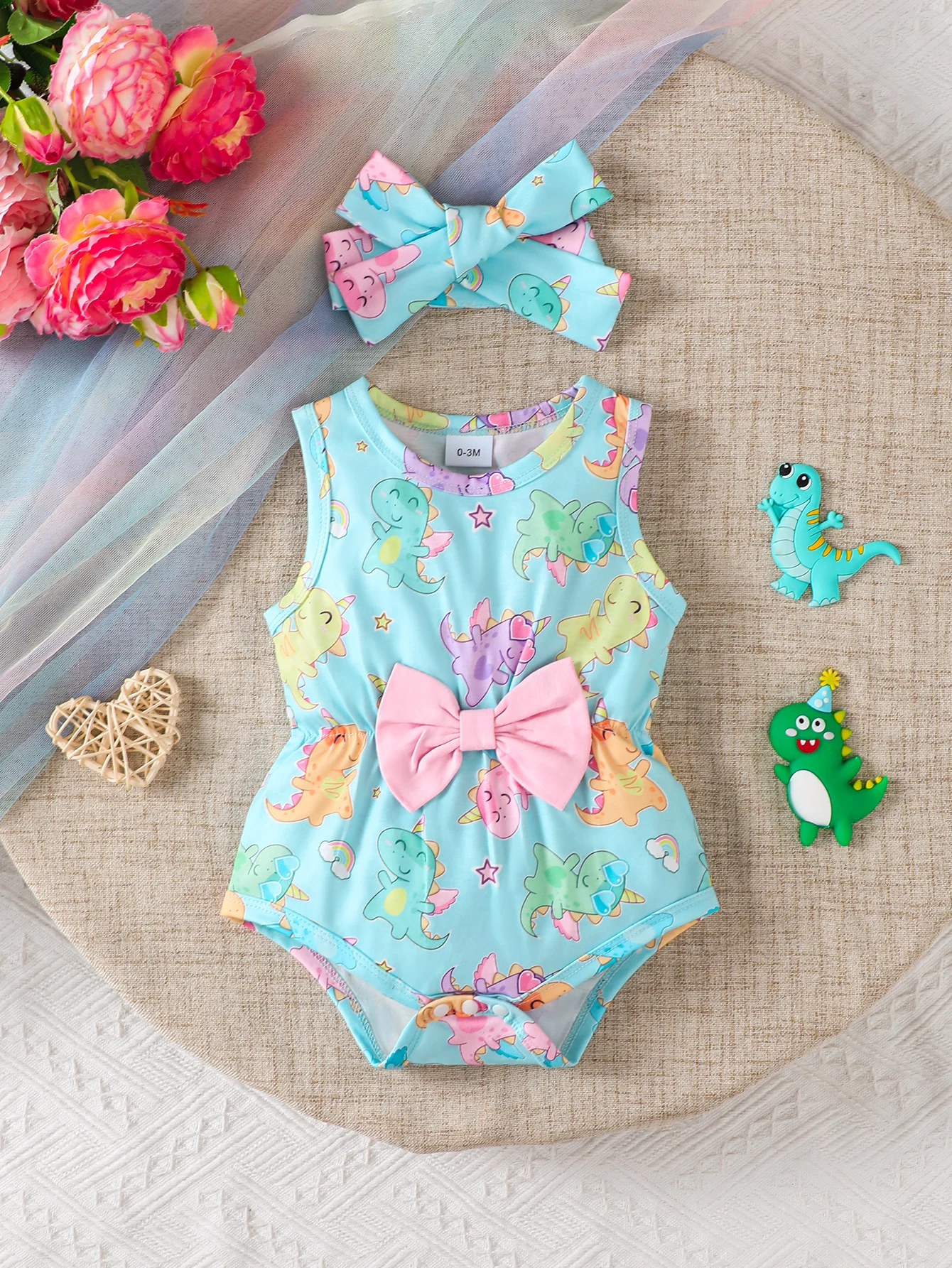 Summer  0-1  Years  Old  Infant  Baby  Girls  Floral  Cute   Dinosaur  Print  Jumpsuit