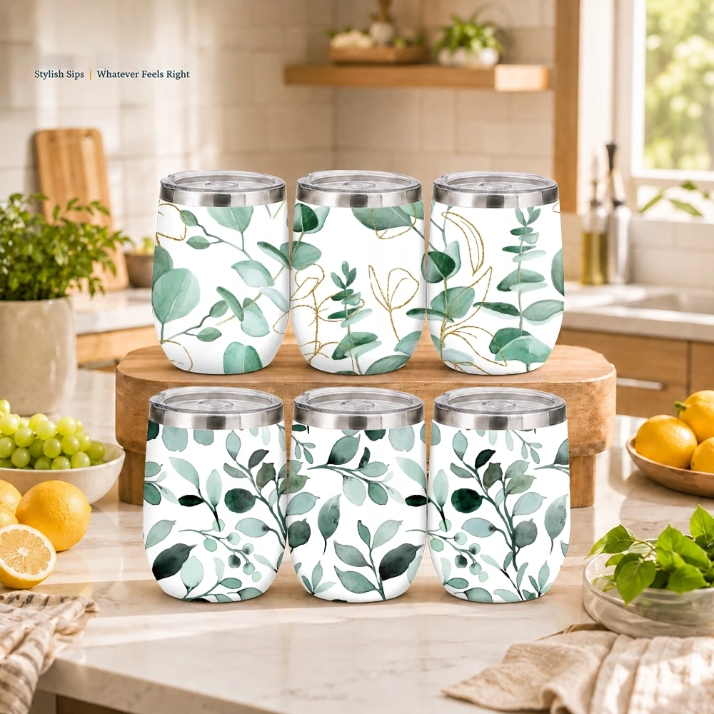 Watercolor Eucalyptus Blooms Vacuum Flasks 12oz Insulated Stainless Steel Mug with Lid Double Wall Coffee Cup Travel Tumbler