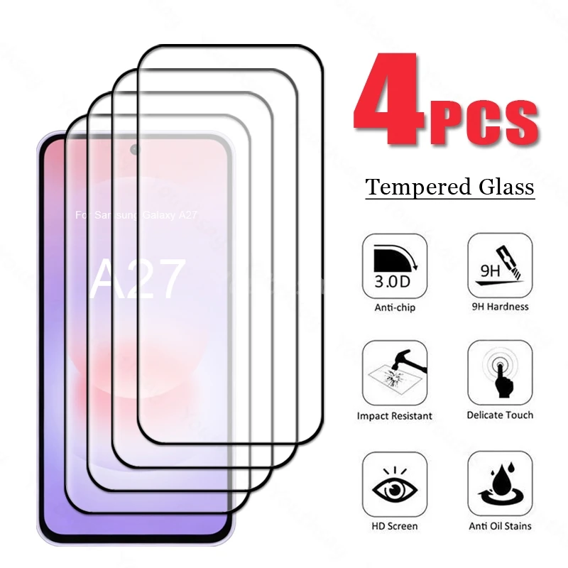 For Samsung Galaxy A27 Glass Screen Protector Film 4 PCS Film Samsung A27 Tempered Glass Samsung Galaxy A27 Glass Tempered Film