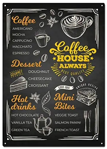 Kaffeehaus Tafel Metall Zinn Zeichen, Restaurant Tafeln Poster, dekorative Zeichen Wand kunst Wohnkultur-8x12 Zoll (20x30