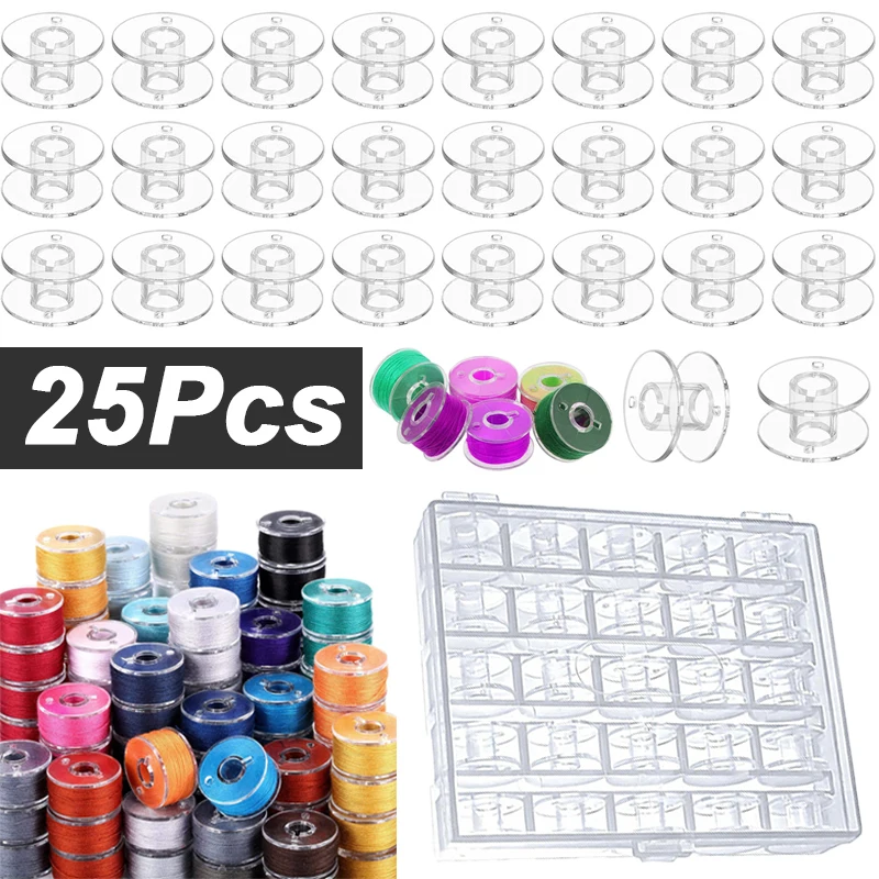 

25pcs Clear Spools Empty Bobbins Storage Box Plastic Plastic Machine Bobbin for Household DIY Sewing Accessories Organizer