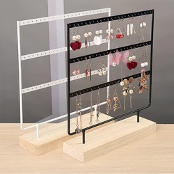 Metal Steel Earrings Necklace Display Stand with Wood Base 3 Layers Earring Holder Stud Organizer Jewelry Storage Rack