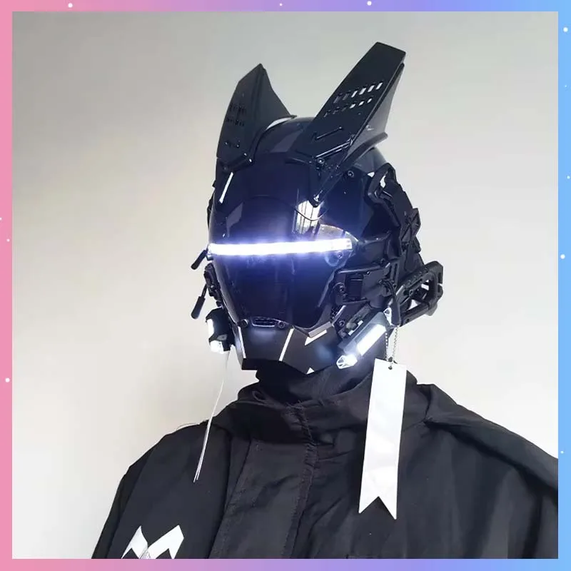Cyber Punk Mask With LED Light Halloween Party Cosplay Samurai Dread Mask Special Forces Cool Mask Performance Photography Props