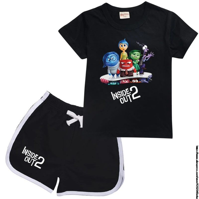 New Inside Out2 Printed Children's Clothing Summer Short-sleeved Shorts Suit Sports T-shirt 2-Piece Set Suitable Teens Girls Boy