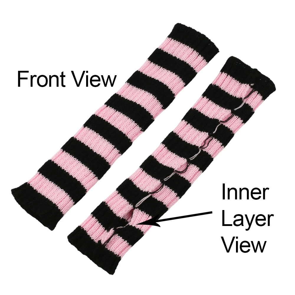 Y2K Striped Fingerless Arm Warmers Women Daily Wear Gothic Lolita Gloves Knit Sleeves Stretch Autumn Winter JK Cosplay Arm Cover - view 4