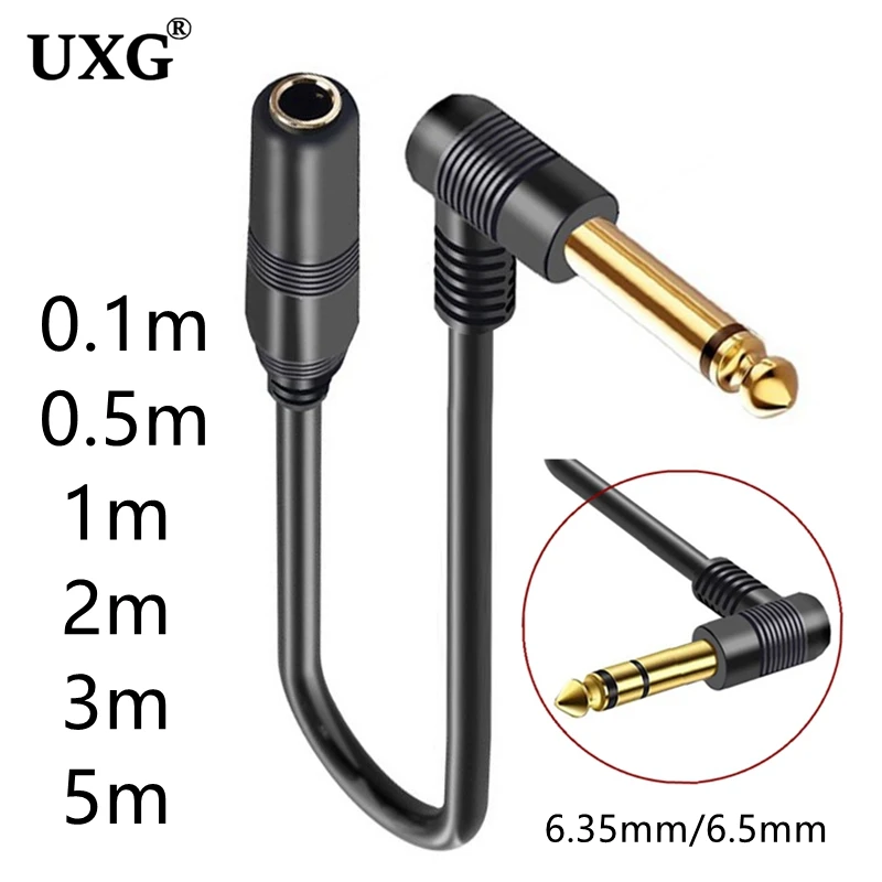 90 Degree Angle 6.35mm TS Mono Jack 6.5MM TRS Stereo Cable Male To Female Audio Extension Cord 0.1M-5M 3M For Guitar Bass Mixer