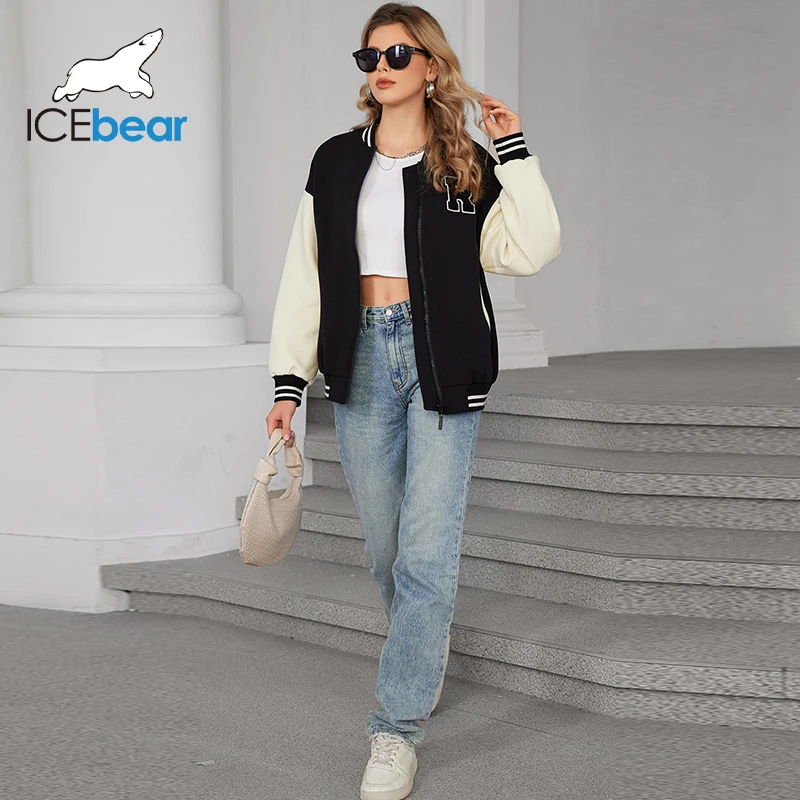 ICEbear 2024 New Autumn Winter Fashion Bomber Jacket Women\'s Streetwear Baseball Jersey Oversized Jacket Jacket GWC4568I