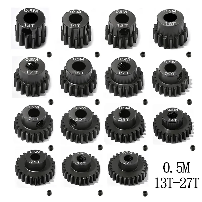 Alta qualidade 13t-27t material endurecido m0.5 buraco 3.175mm eixo metal pinhão engrenagem do motor para rc buggy truggy monster truck